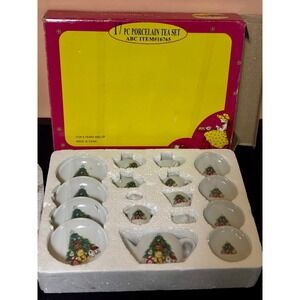 Vintage ABC Child's Christmas Teddy Bear 17 Pc Porcelain Miniature Tea Set New